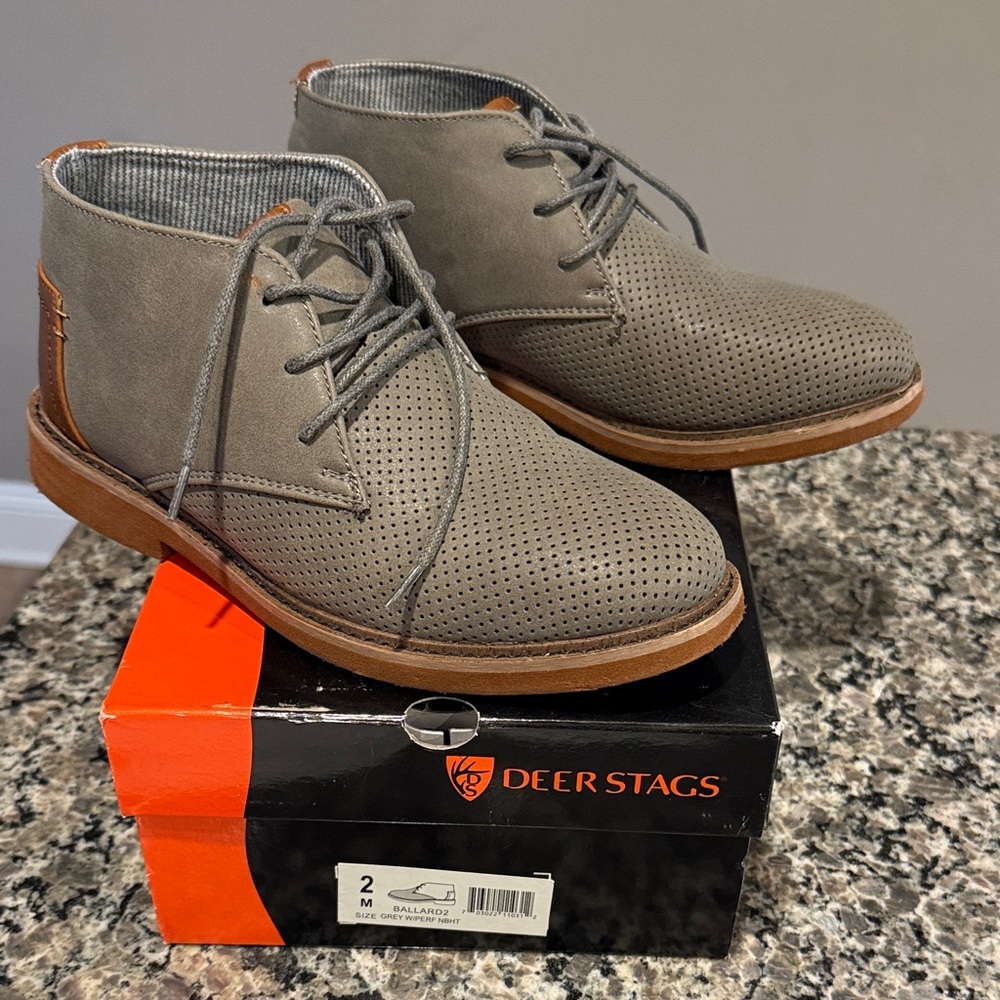 Deer Stags Boys Perforated Gray Chukka Boots
